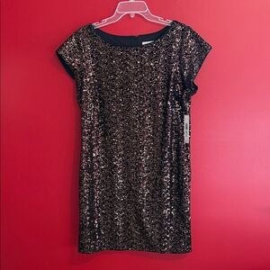 NWT Eliza J Black Velvet Sequin Cap Sleeve Dress Sz 16